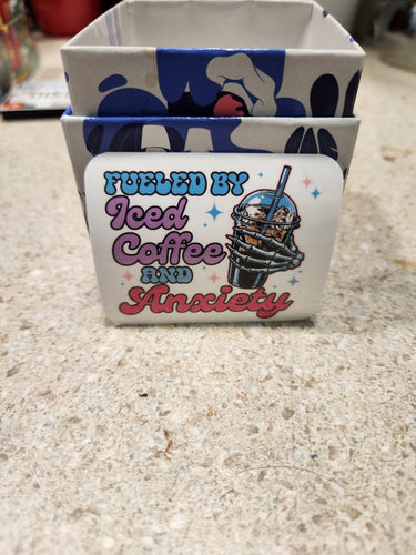 Fueled by Iced Coffee & Anxiety Sticker – Funny Caffeinated Chaos - Sticker - Charm and Char